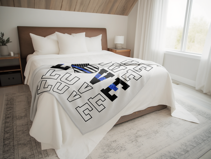 Blue Line Love Plush Velveteen Blanket