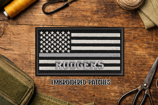 Personalized Gray Line Flag Embroidered Patch