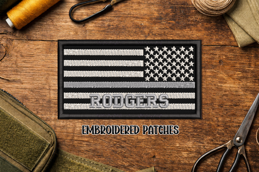 Personalized Gray Line Flag Embroidered Patch