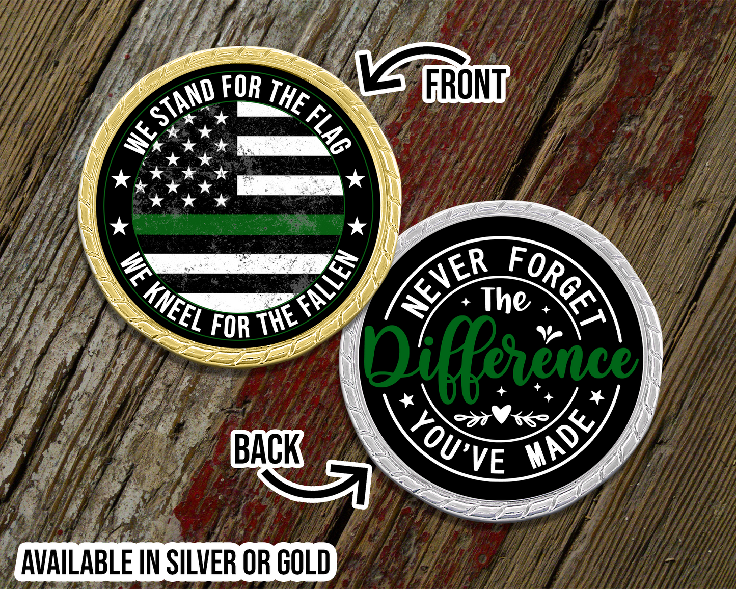 We Stand For the Flag Kneel For the Fallen Challenge Coin