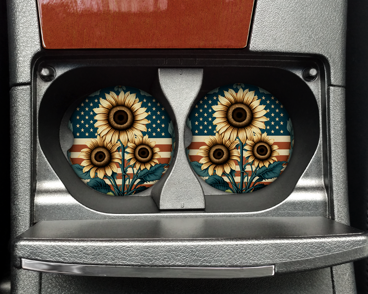 Patriotic USA Sunflower Car Coaster