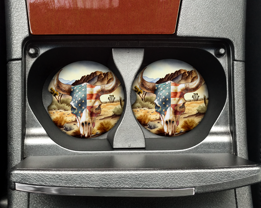 Bull Horns Patriotic Car Coaster