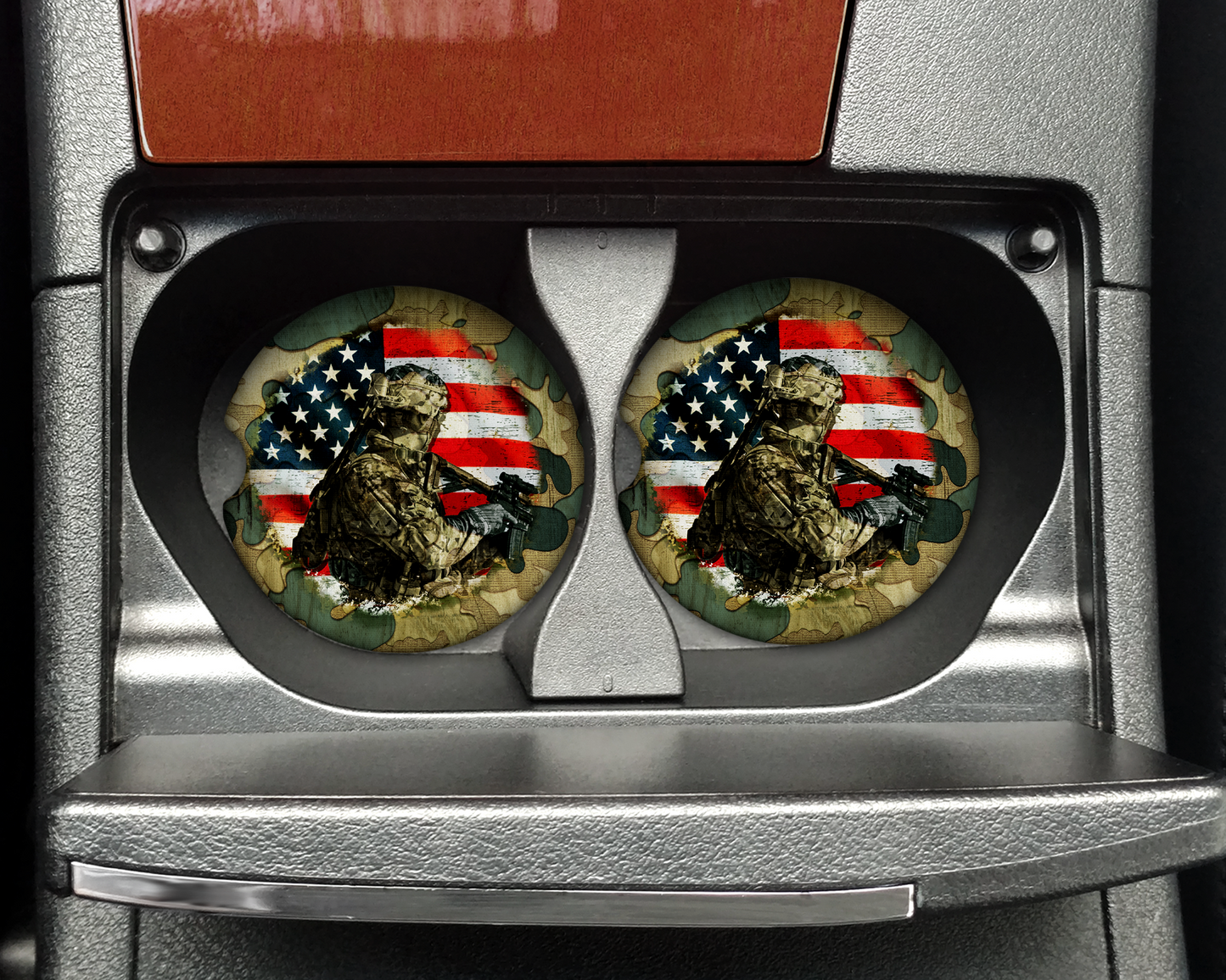 American Flag Soldier Car Coaster