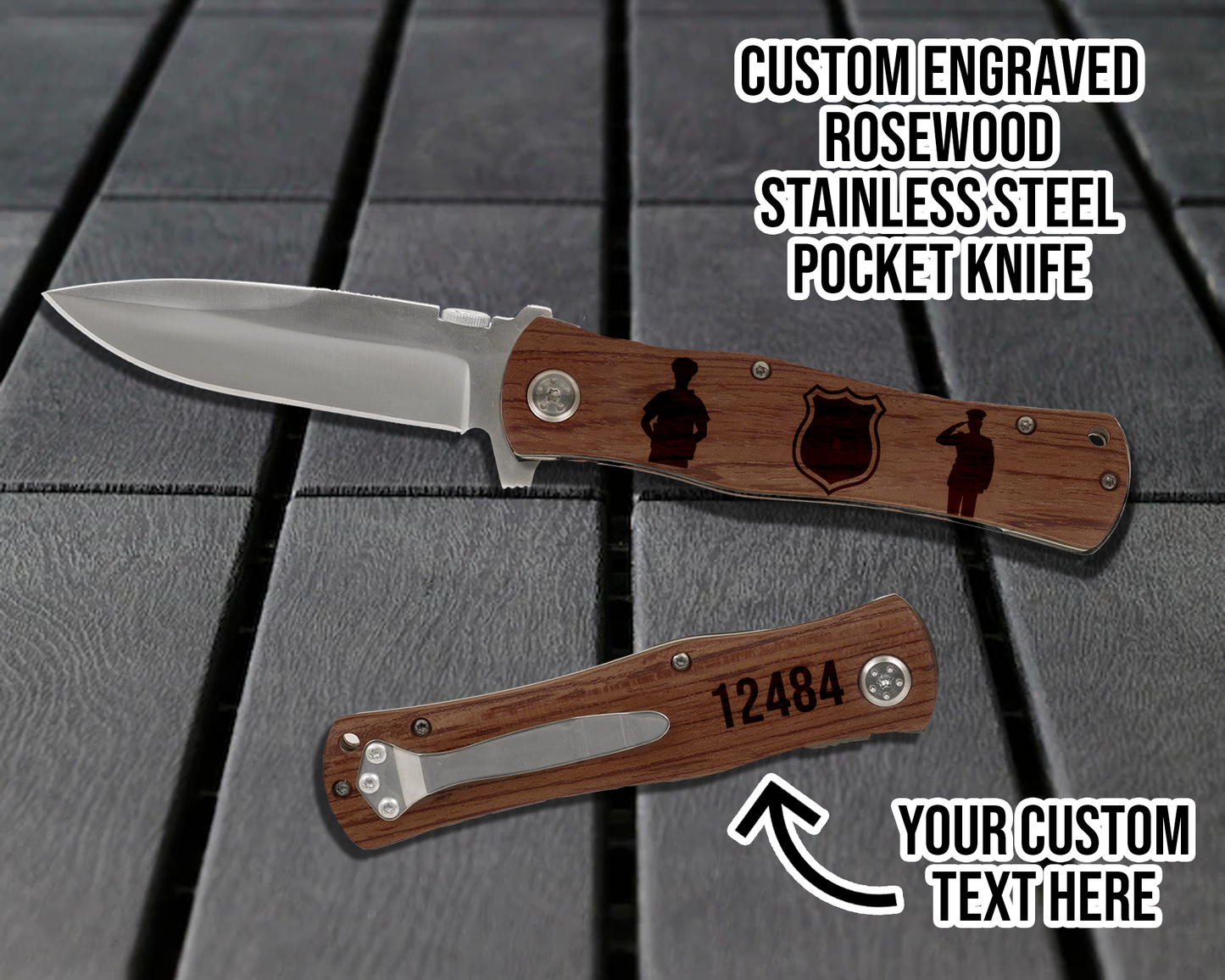 Personalized Police Silhouette Cross Pocket Knife