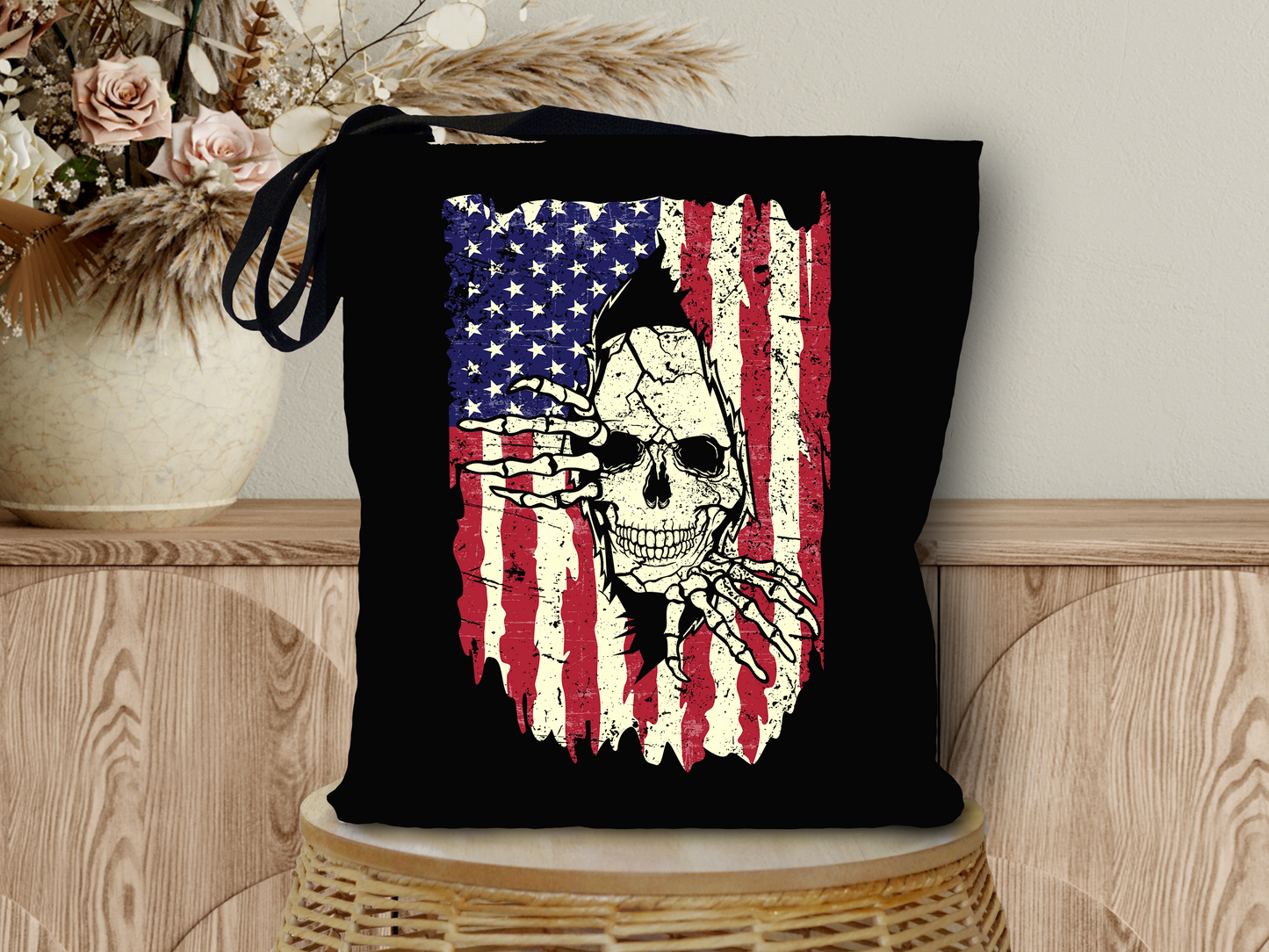 American Flag Skull Tote