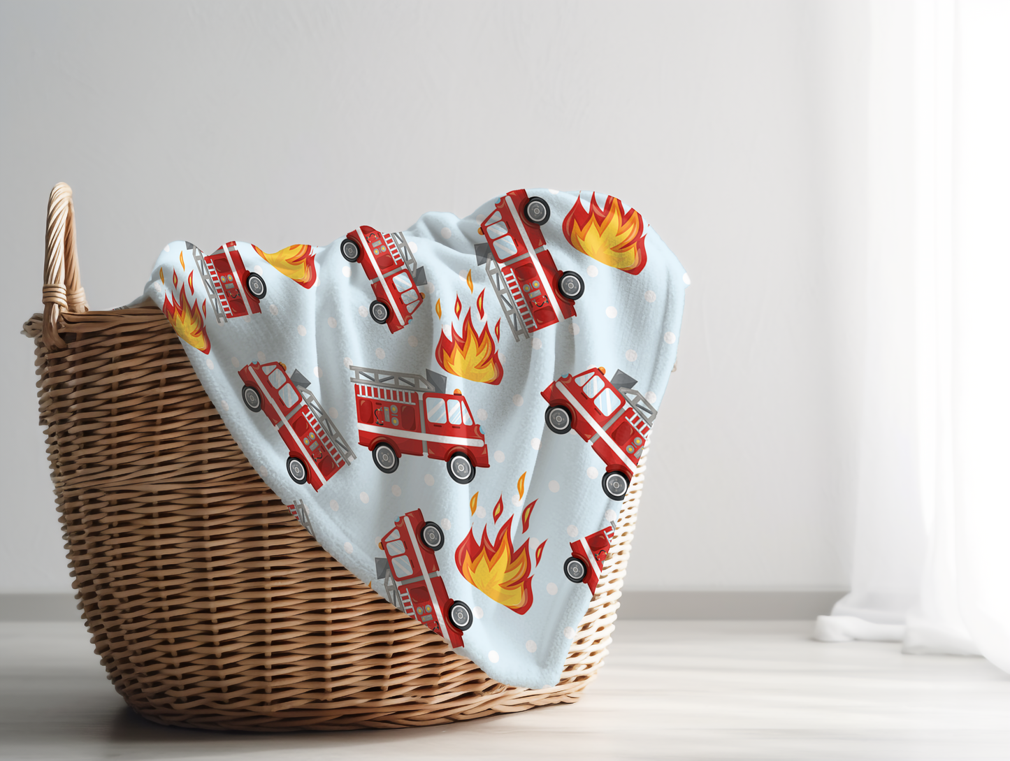Fire Engines Plush Velveteen Blanket