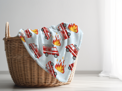 Fire Engines Plush Velveteen Blanket