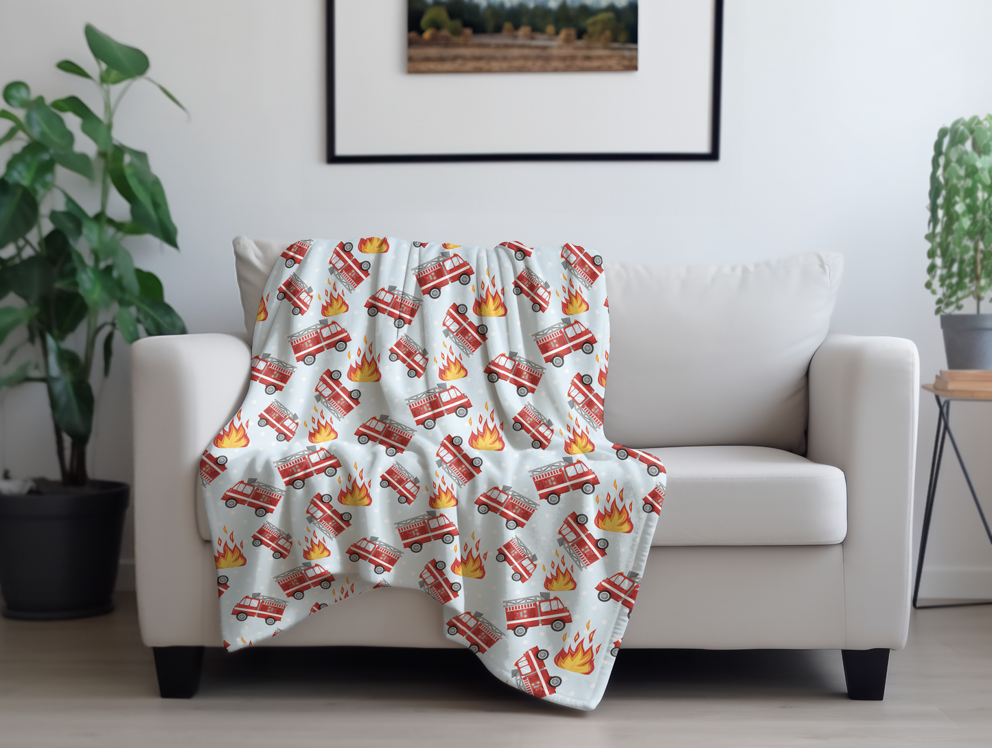 Fire Engines Plush Velveteen Blanket