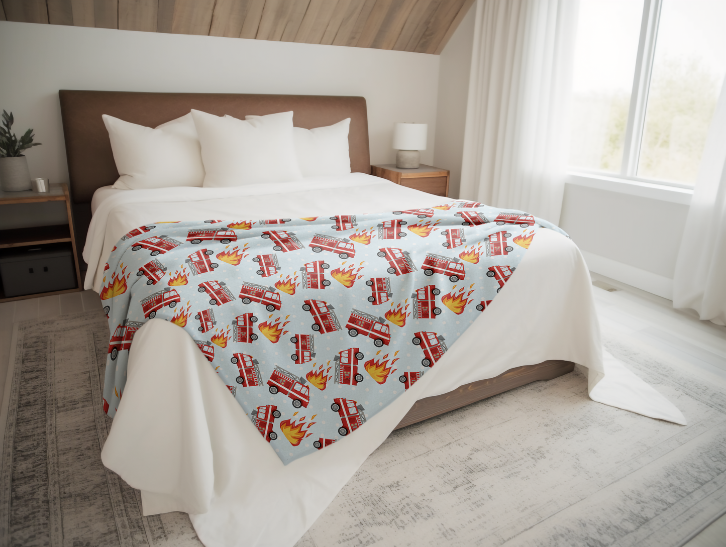Fire Engines Plush Velveteen Blanket