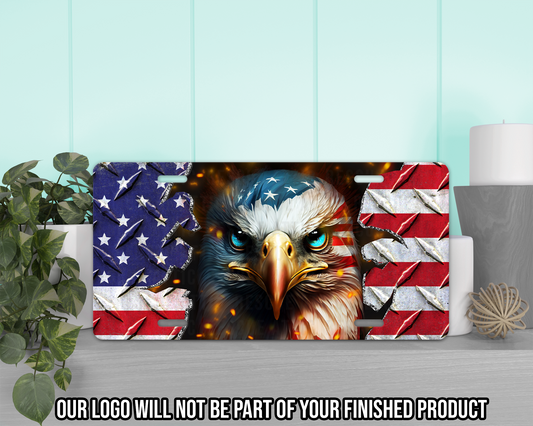 Bald Eagle American Flag Diamond Plate Vanity Tag