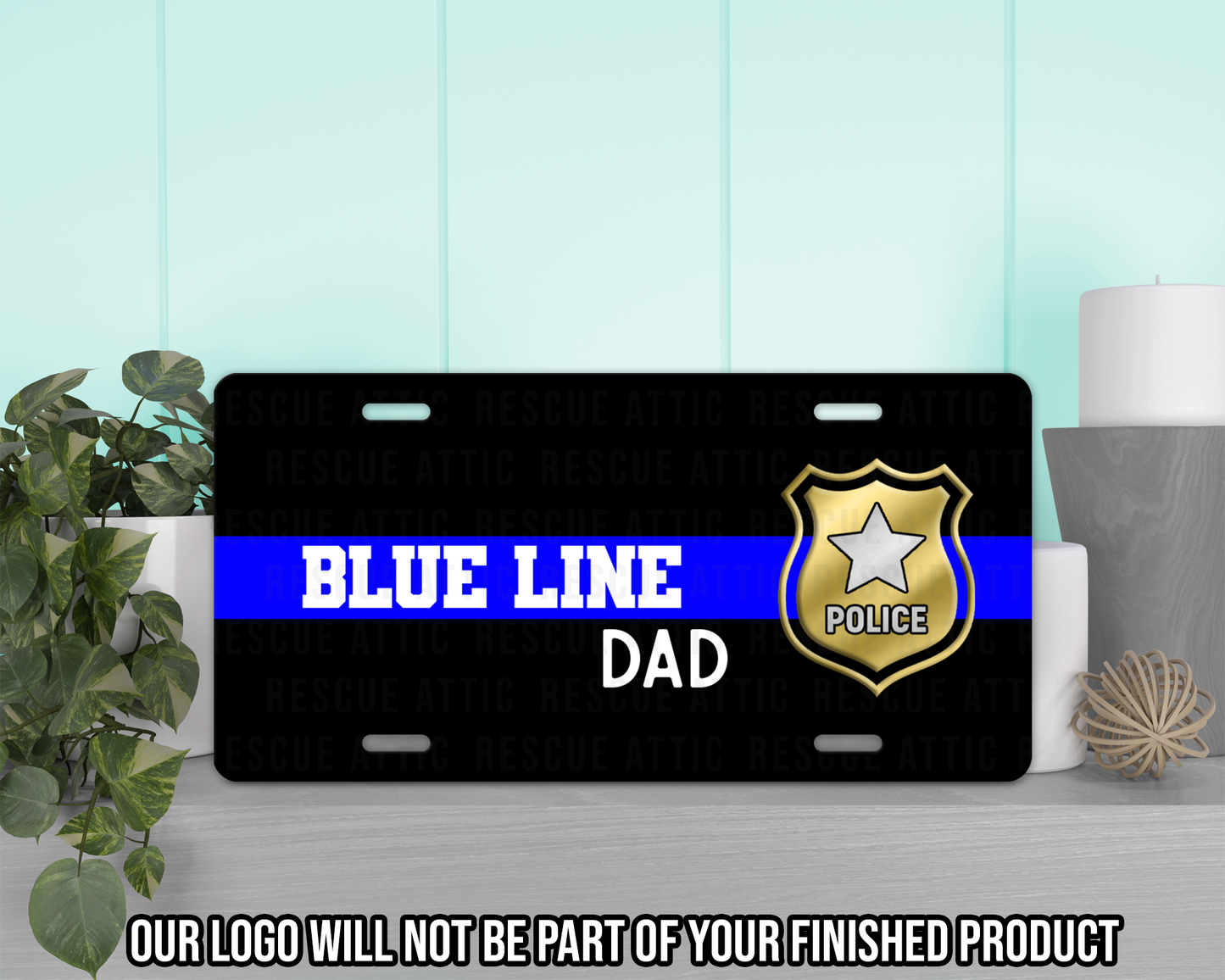 Blue Line Police Shield Family Vanity Tag