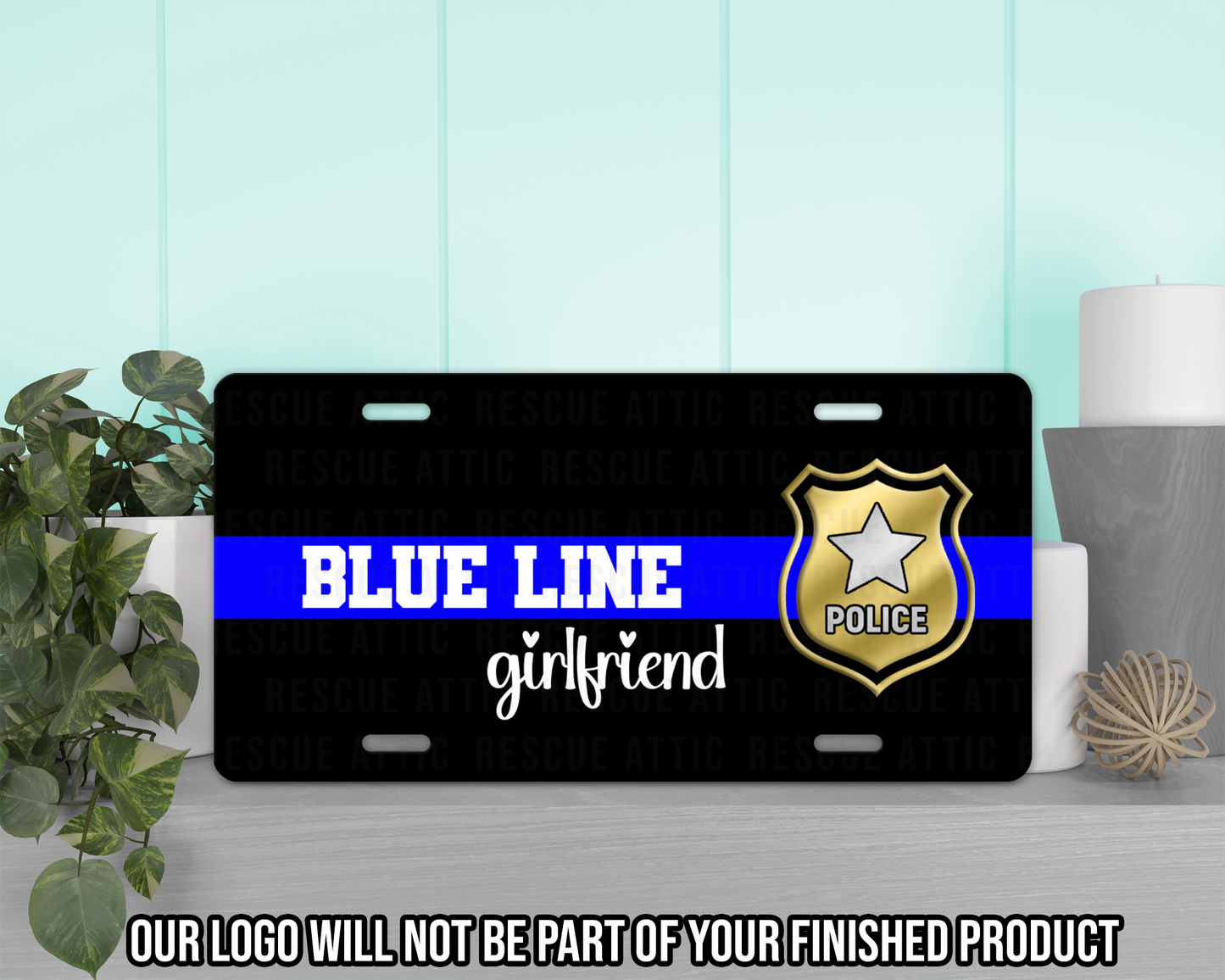 Blue Line Police Shield Family Vanity Tag