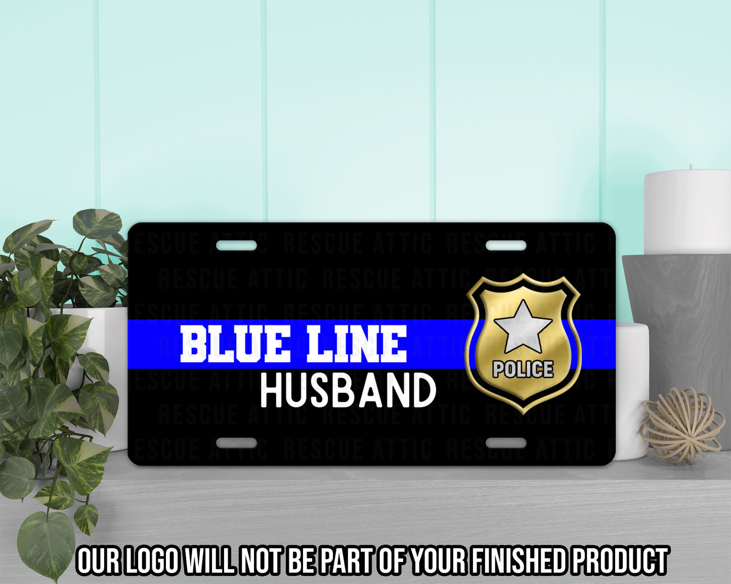 Blue Line Police Shield Family Vanity Tag