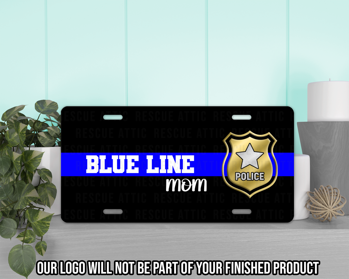 Blue Line Police Shield Family Vanity Tag