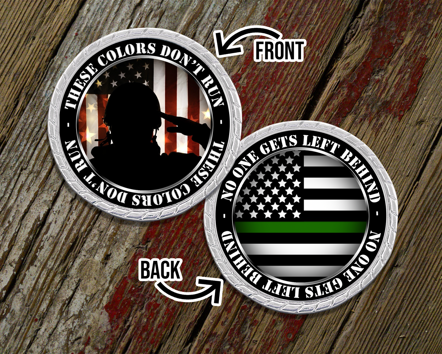 Soldier Silhouette American Flag Challenge Coin