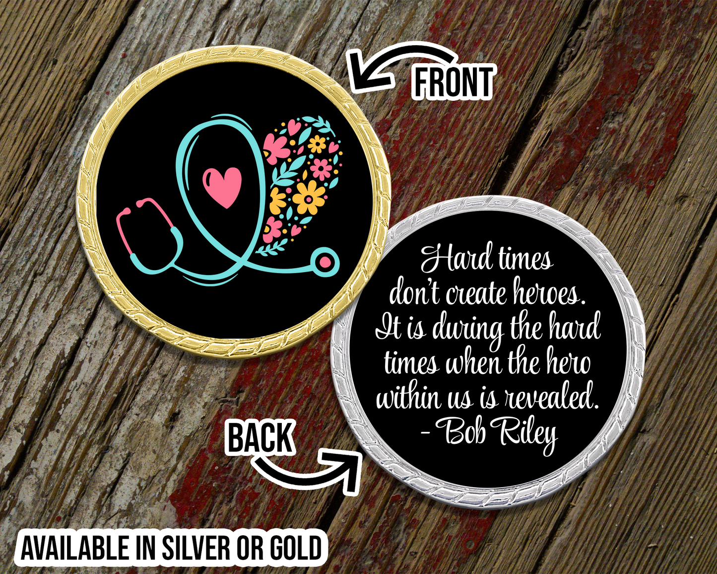Dark Floral Stethoscope Challenge Coin