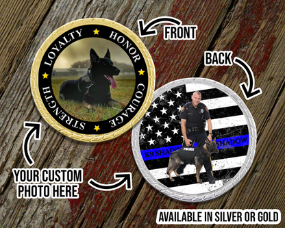 Custom Photo Blue Line K9 Challenge Coin