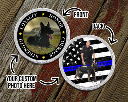 Custom Photo Blue Line K9 Challenge Coin