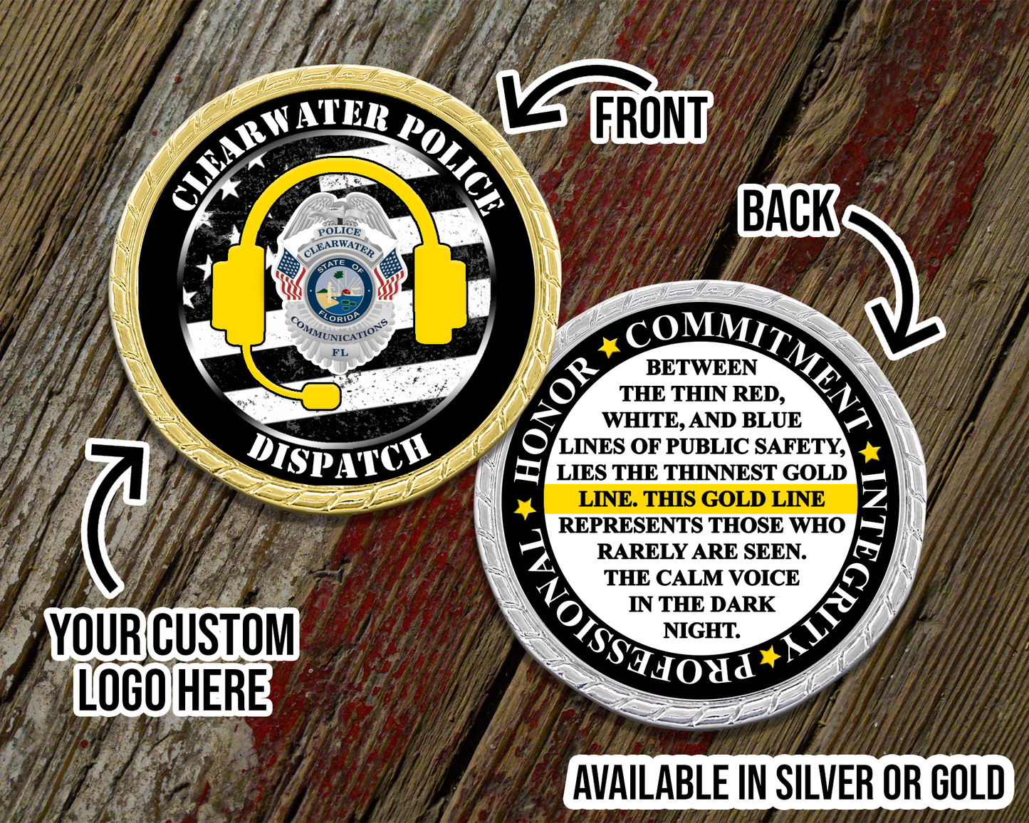 Custom Logo 911 Dispatcher Prayer Challenge Coin