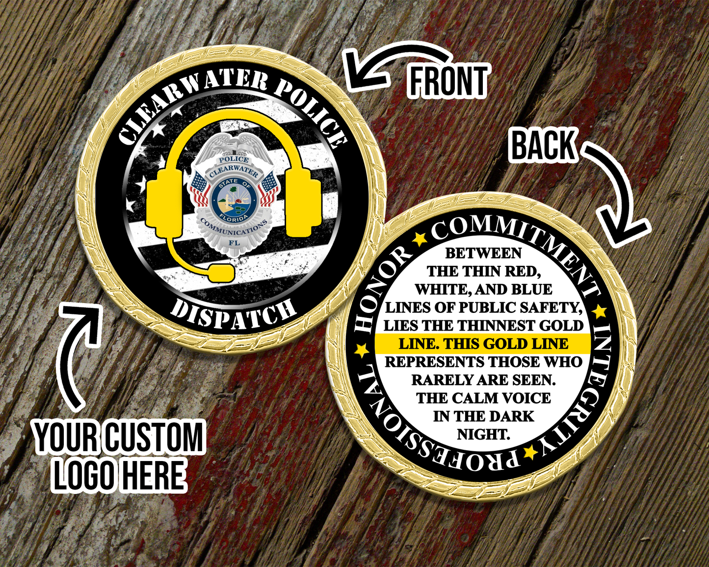 Custom Logo 911 Dispatcher Prayer Challenge Coin