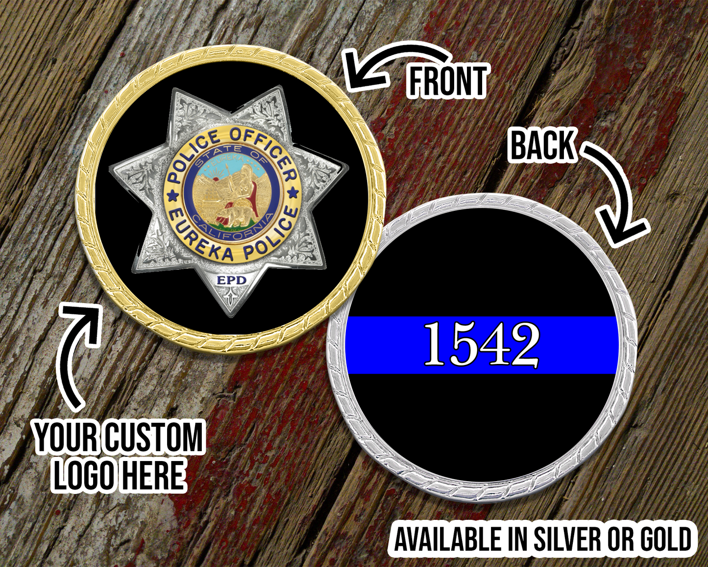 Custom Logo Thin Blue Line Challenge Coin