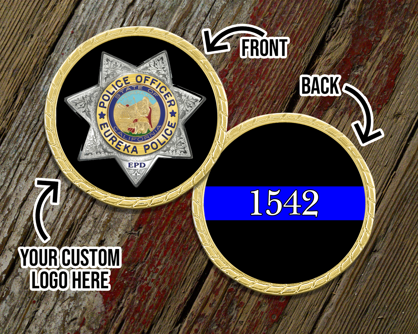 Custom Logo Thin Blue Line Challenge Coin