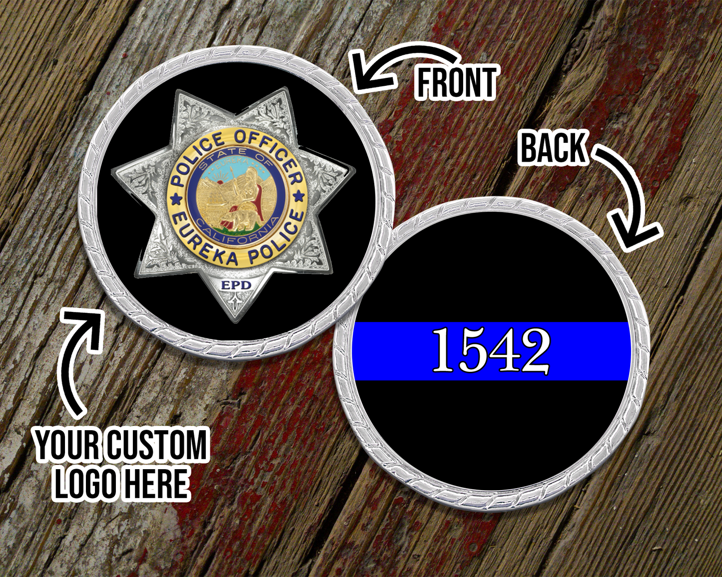 Custom Logo Thin Blue Line Challenge Coin