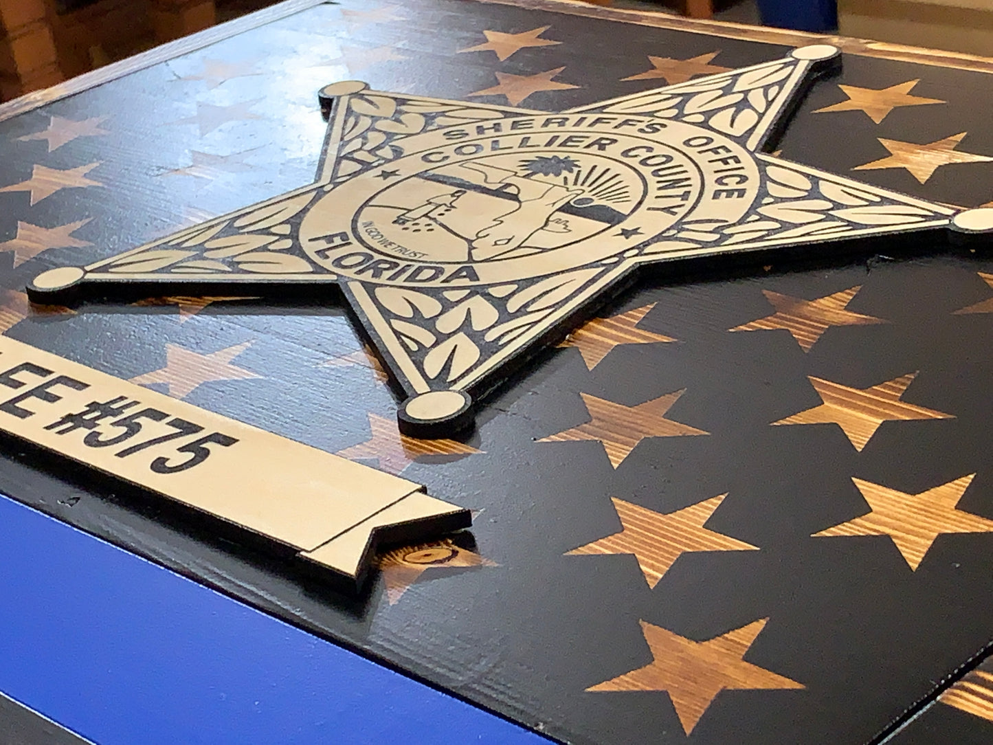 Laser Engraved Custom Logo Wooden Thin Line Flag