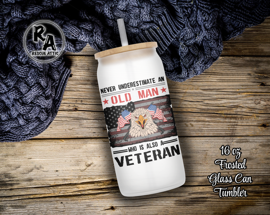 Old Man Veteran Glass Can Tumbler