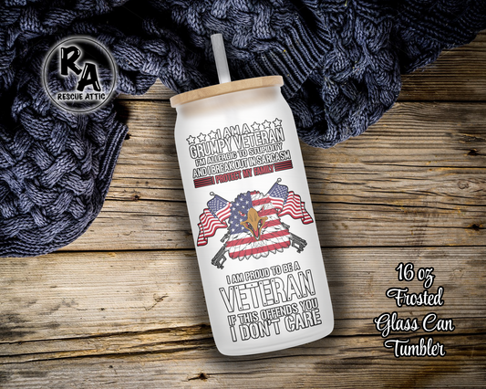 Grumpy Veteran Glass Can Tumbler