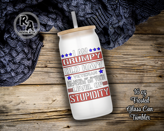 Grumpy Navy Veteran Glass Can Tumbler