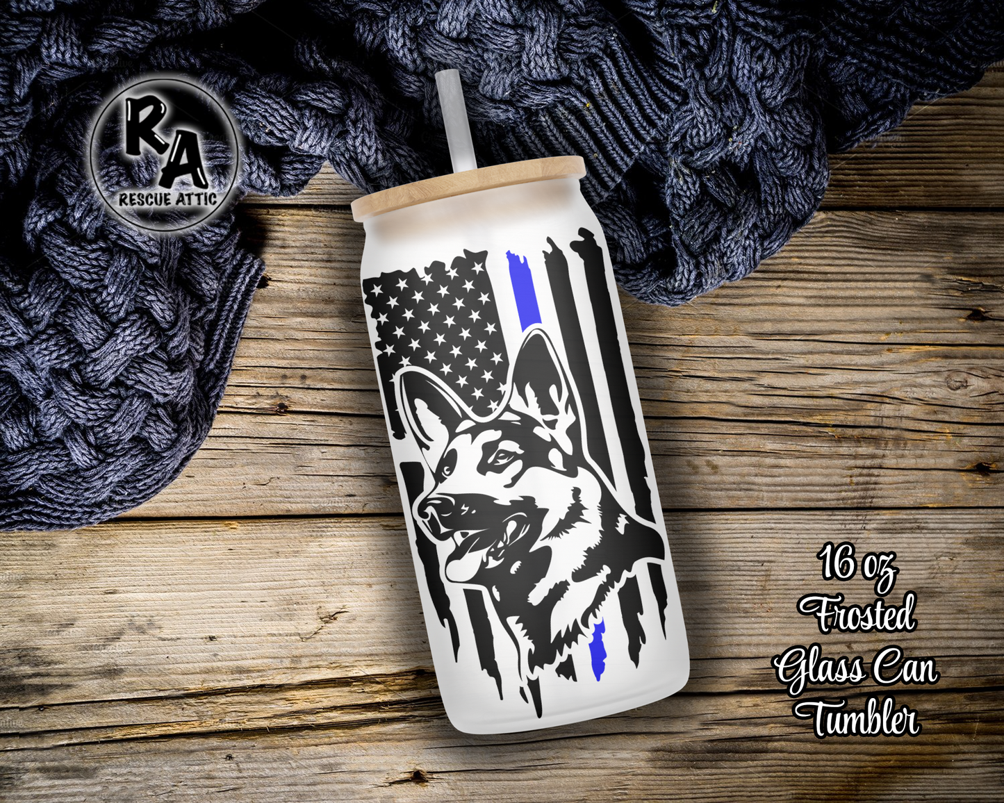 K9 Thin Blue Line Glass Can Tumbler
