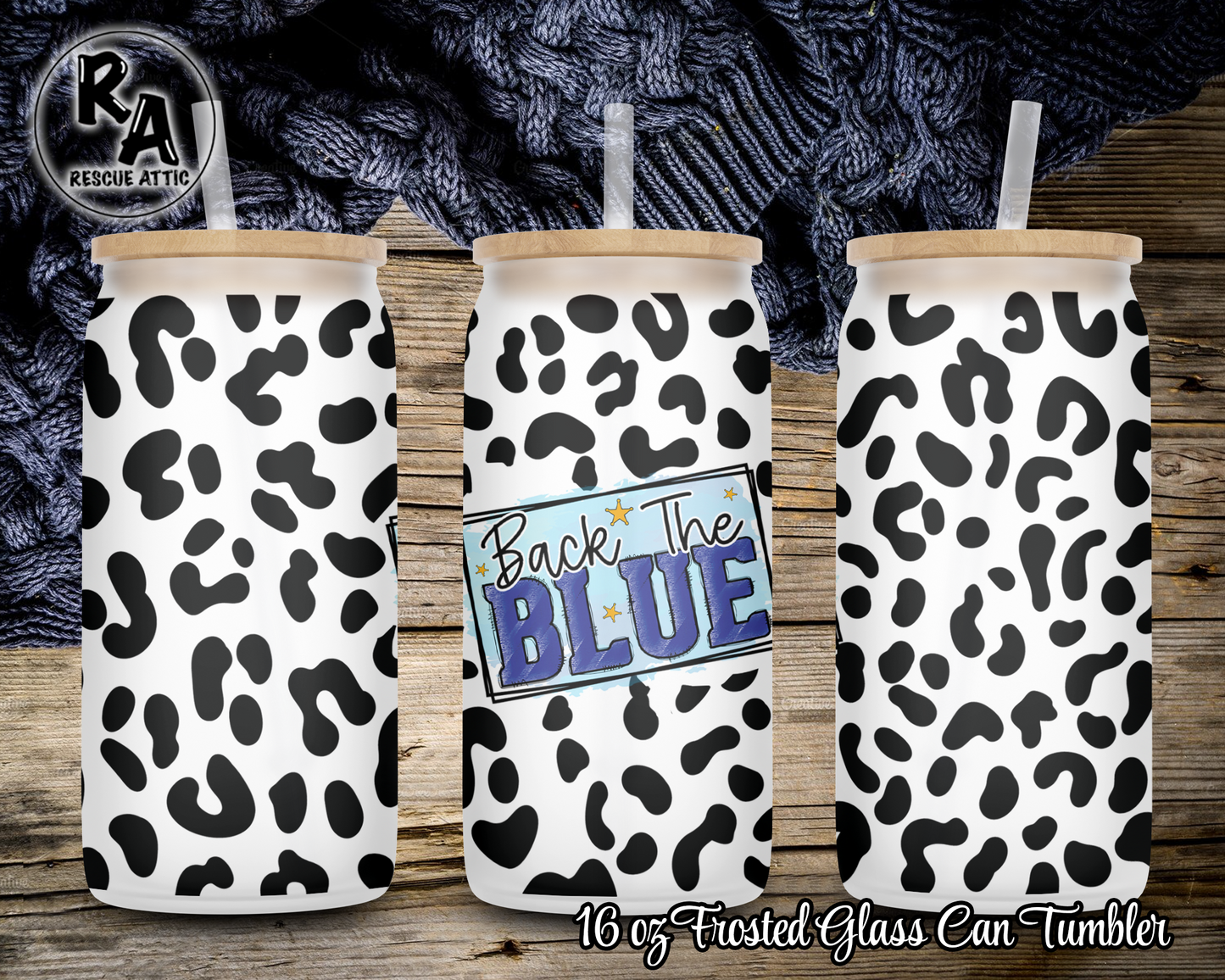 Back The Blue Glass Can Tumbler