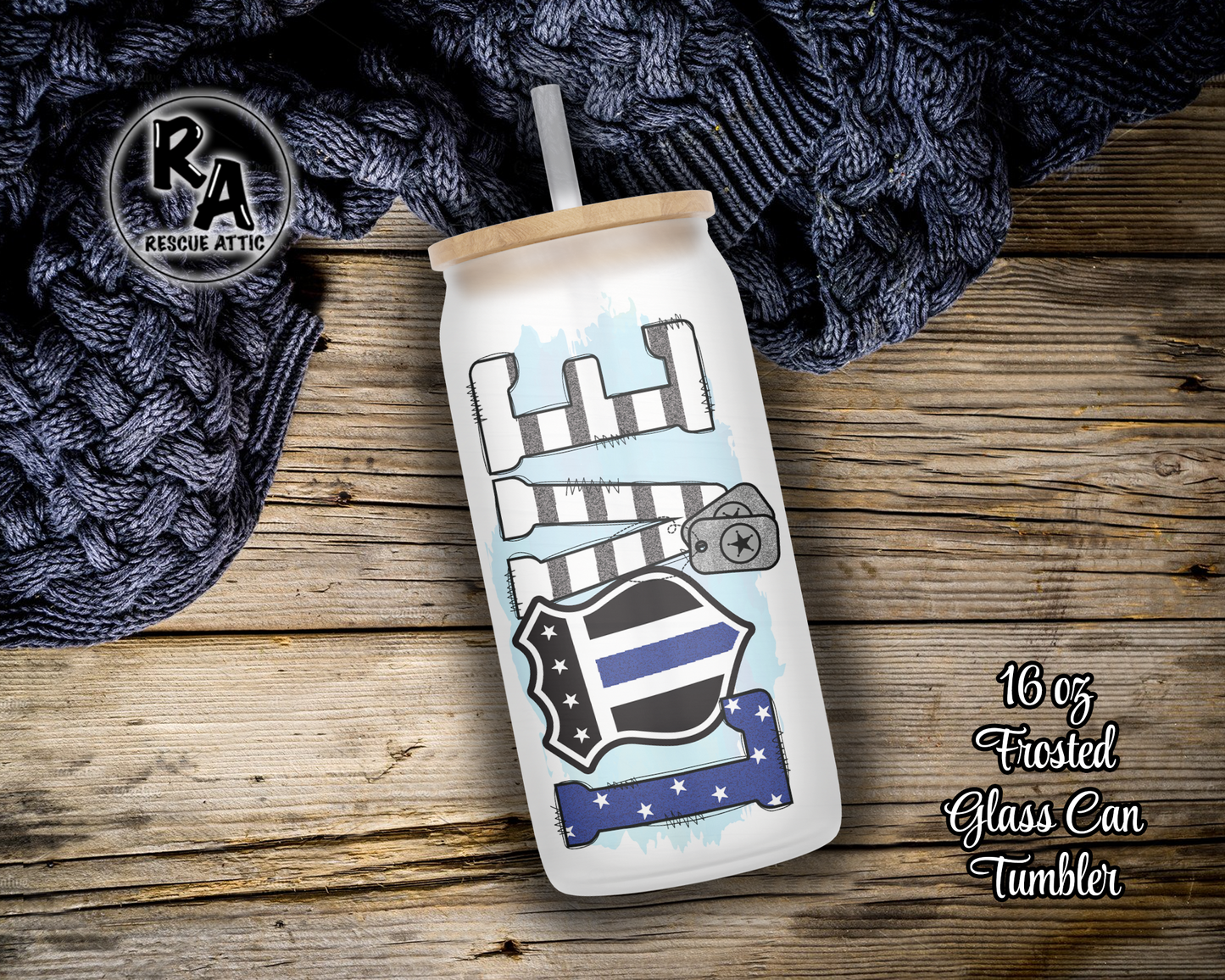 Police Shield Love Glass Can Tumbler