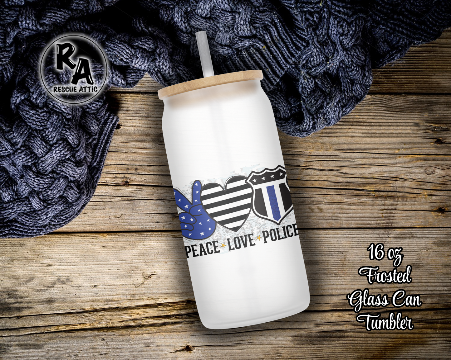 Peace Love Police Wife Glass Can Tumbler