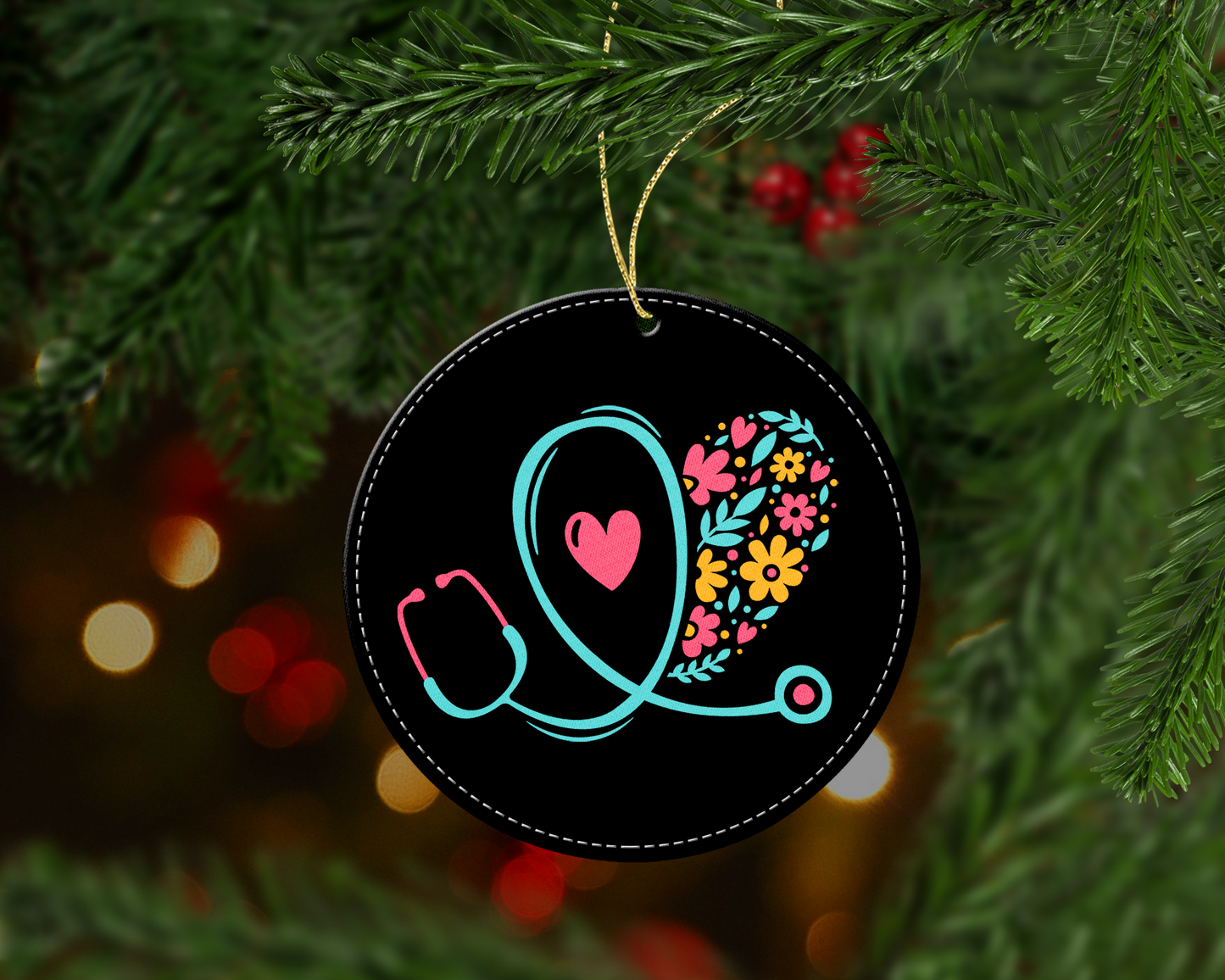 Floral Stethoscope Christmas Ornament