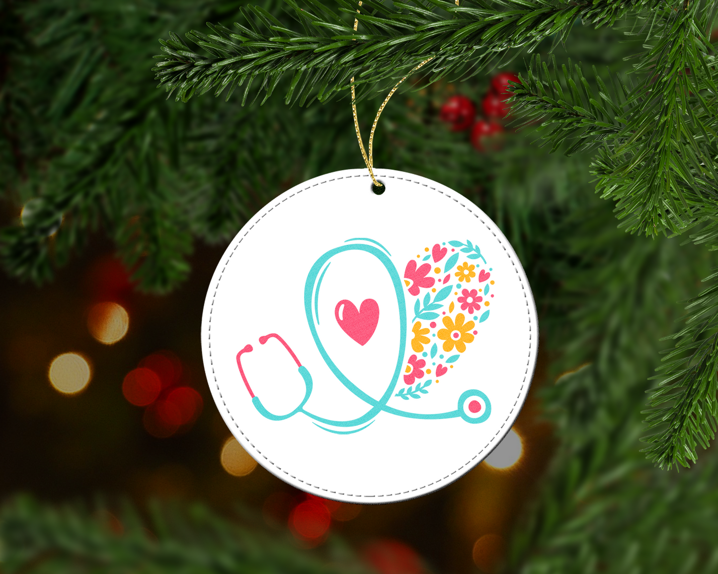 Light Floral Stethoscope Christmas Ornament