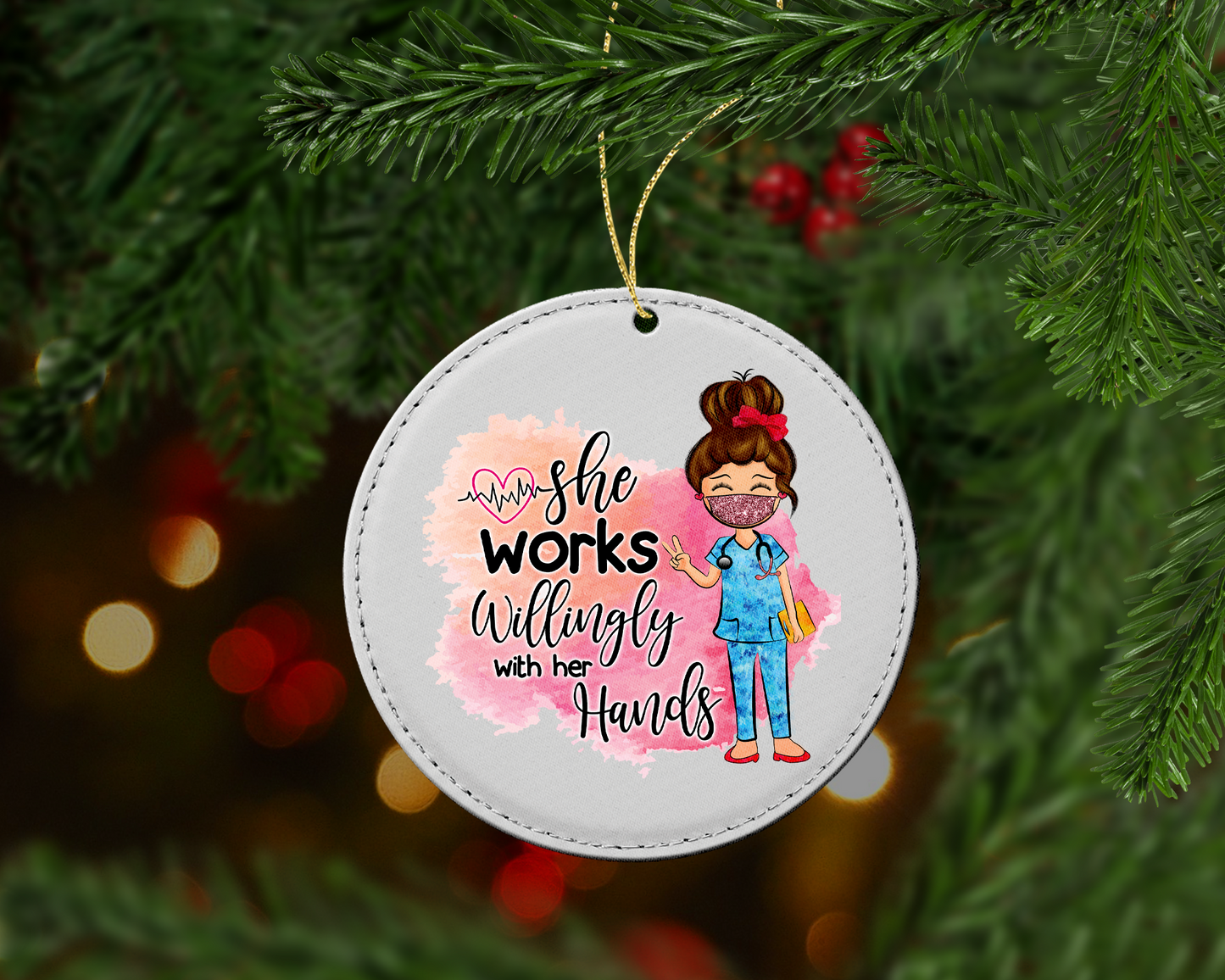 SHe Works Willingly WIth Her Hands Christmas Ornament