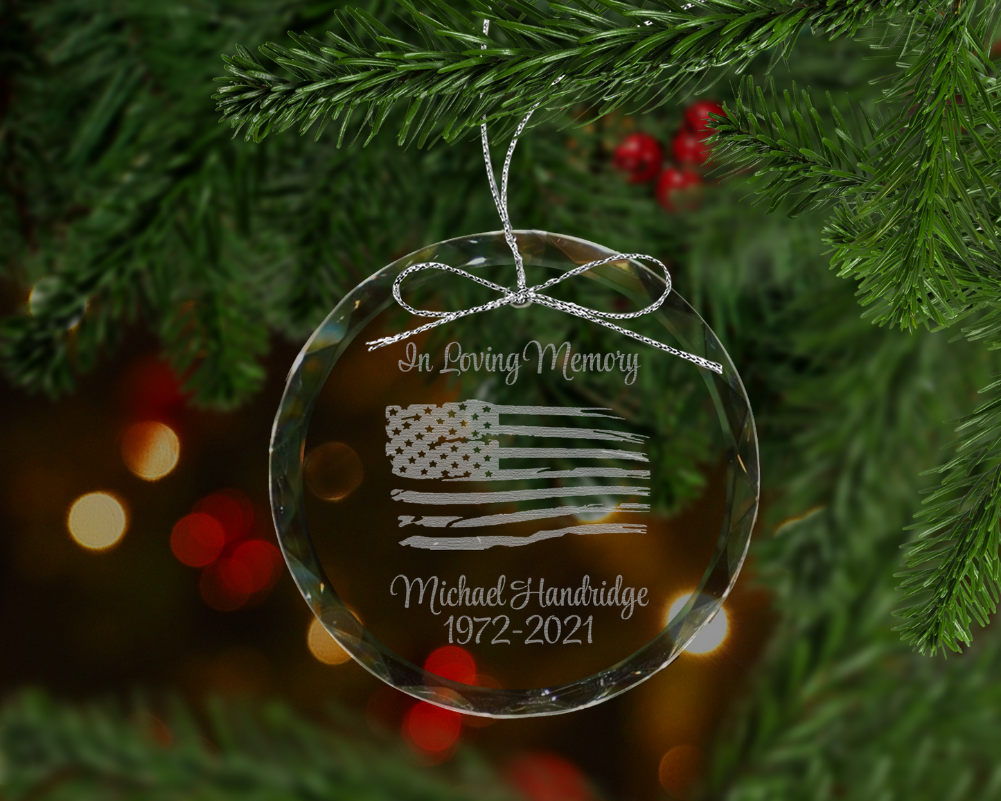 American Flag Memorial Crystal Ornament