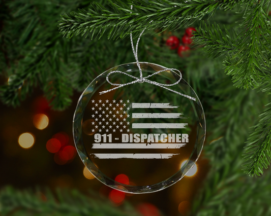 911 Dispatcher Flag Crystal Ornament