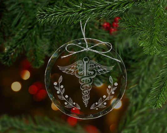 Floral Caduceus Crystal Ornament