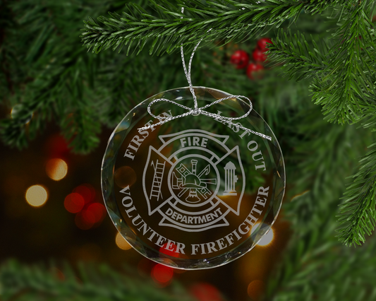 First In Last Out Volunteer Firefighter Crystal Ornament