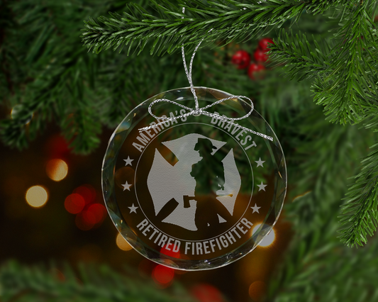 America's Bravest Retired Firefighter Crystal Ornament