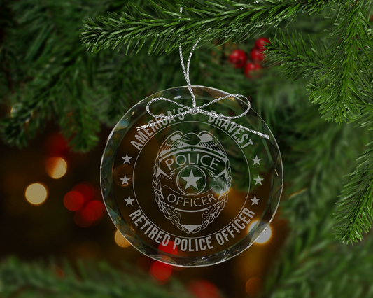 Retired Police Officer Crystal Ornament
