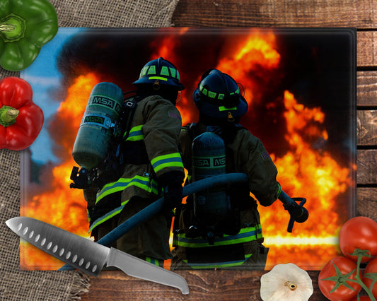 Firefighter Full Color Custom Glass Cutting Board