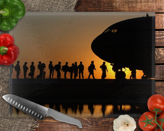 Military Soldiers Plane Full Color Custom Glass Cutting Board
