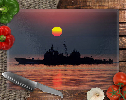 Military Ship Full Color Custom Glass Cutting Board