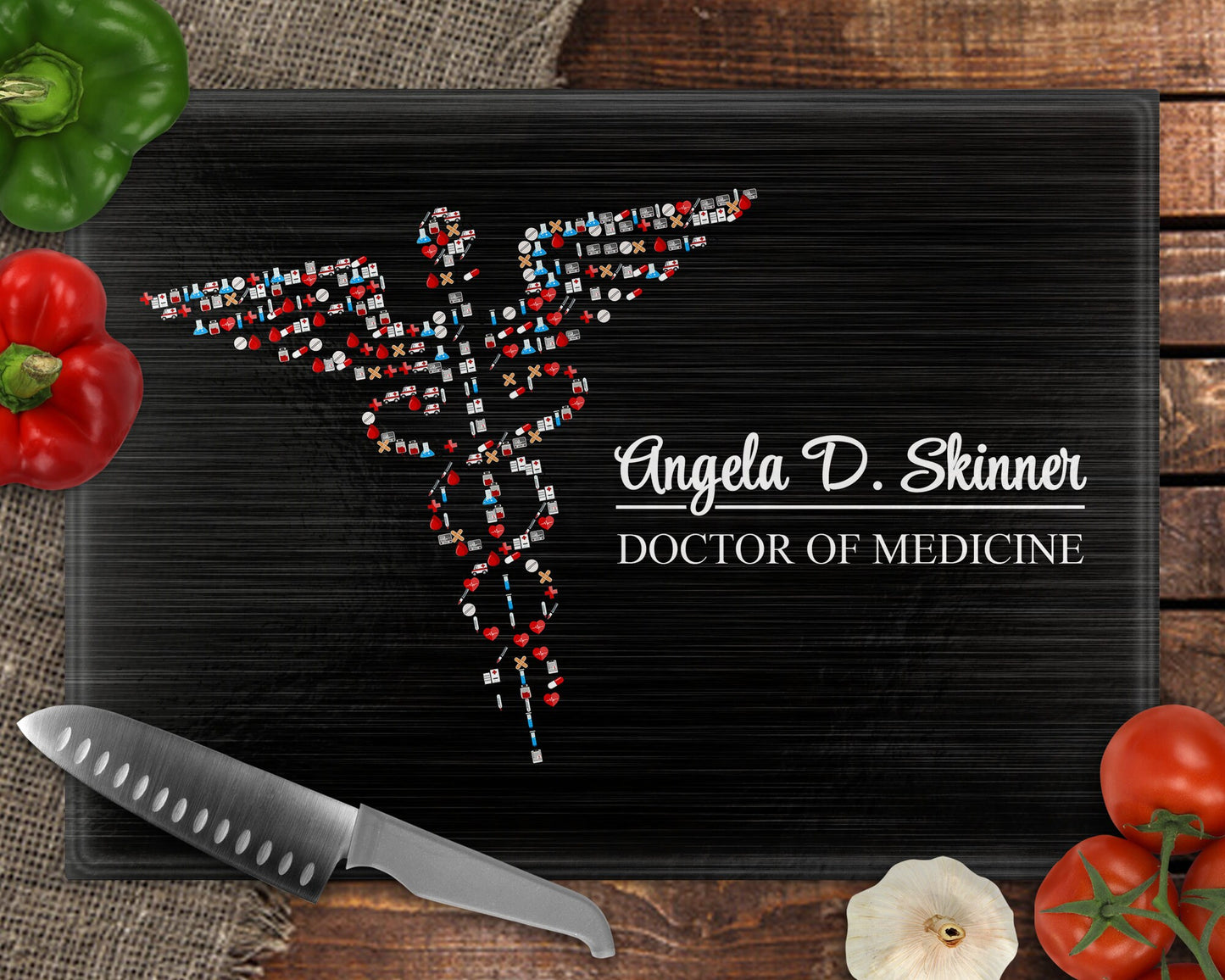 Caduceus Personalized Full Color Custom Glass Cutting Board