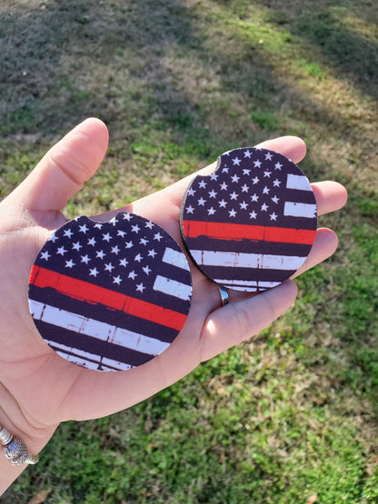 Thin Red Line Flag Distressed Car Coaster