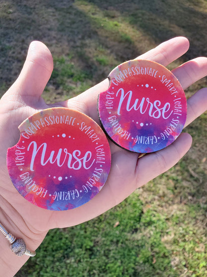 Watercolor Tie-Dye Nurse Car Coaster